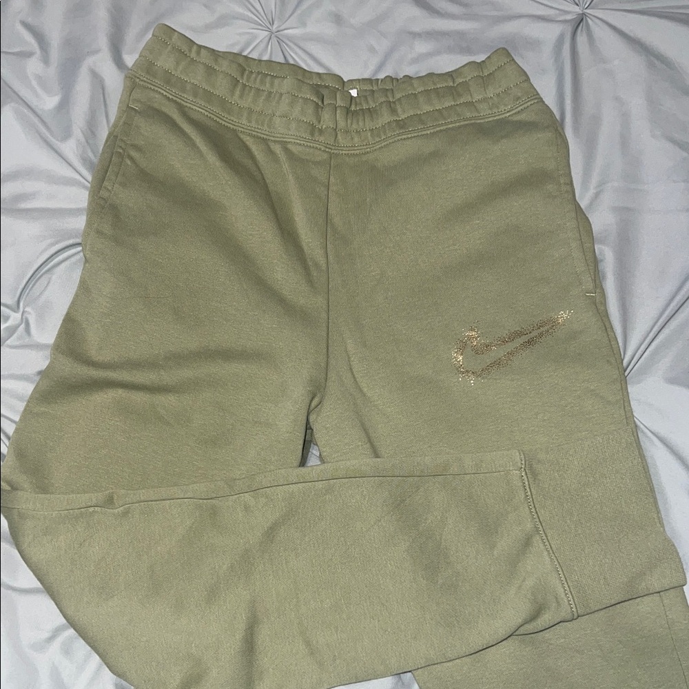 Nike Kids Olive Green Sweatpants with Gold Swoosh
